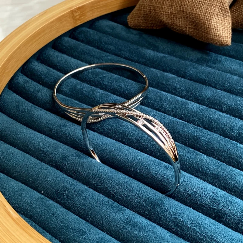 platinum zircon wave bangle