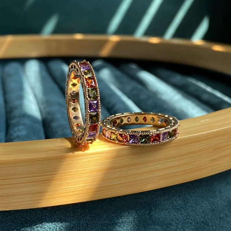 Gold plated multi colour eternity gold ring
